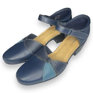 Clarks Emily Rae Pump w/ Block Heel and Ankle Strap - Blue Leather